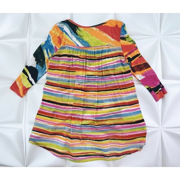 Lynne Ritchie Sz M Rainbow Stripe Tunic Blouse Top Mesh Back Colorful Womens - Picture 3 of 6